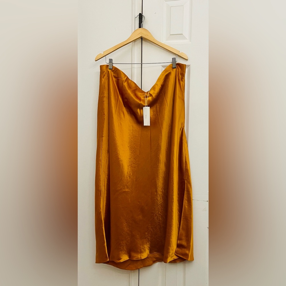 Vince Satin Midi Skirt in Burnt Gold